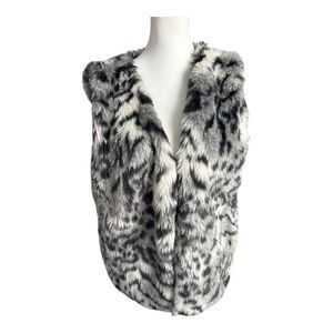 Cozy Soft Faux Fur Open Front Leopard Animal Print Mobwife Money Sz‎ M